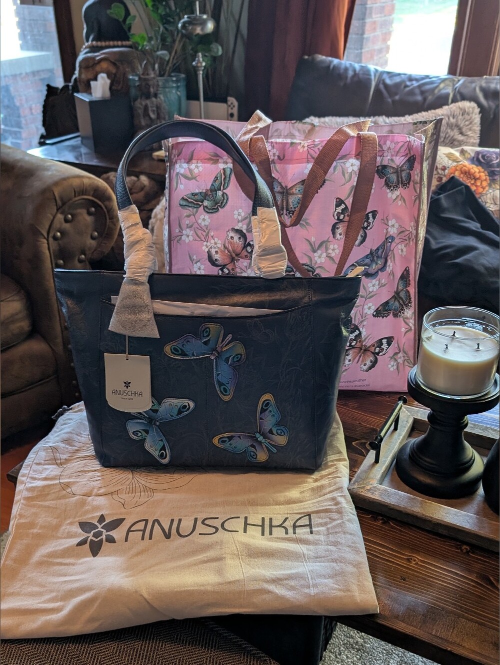ANUSCHKA | Butterfly Navy Large Tote